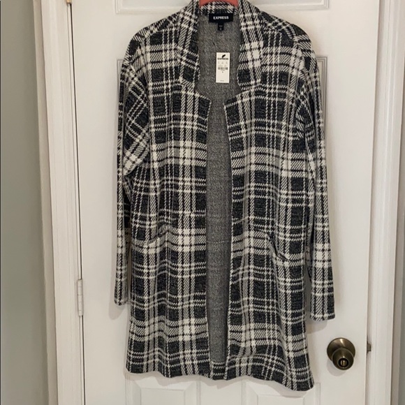 Express Sweaters - Express Grey & White Plaid Car Coat